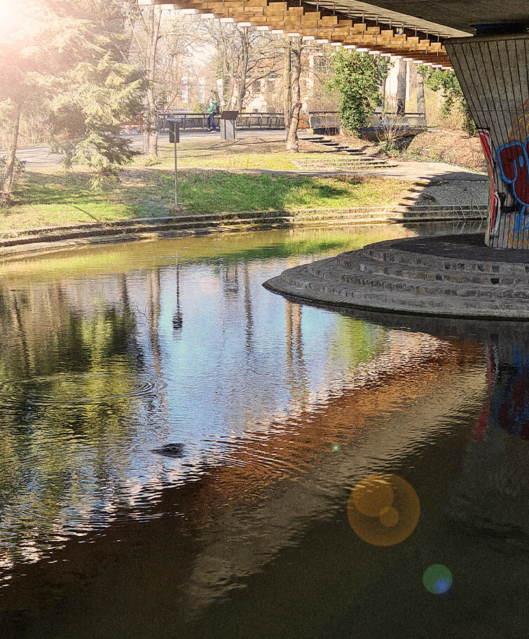 Eine nette Sicht über den Fluss im Bamberger Hain